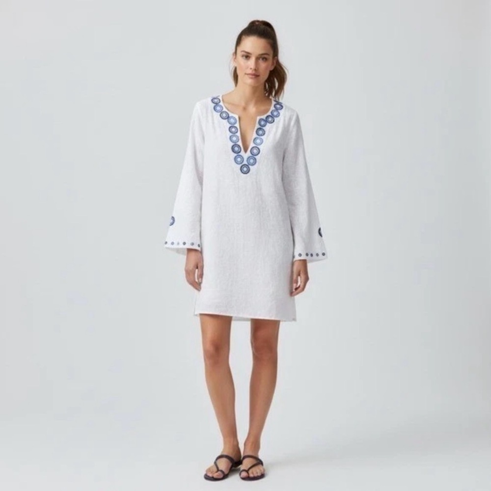 Lilly Pulitzer Bridget White Beaded Tunic Cover-Up Dress - Jubilee Caftan Small